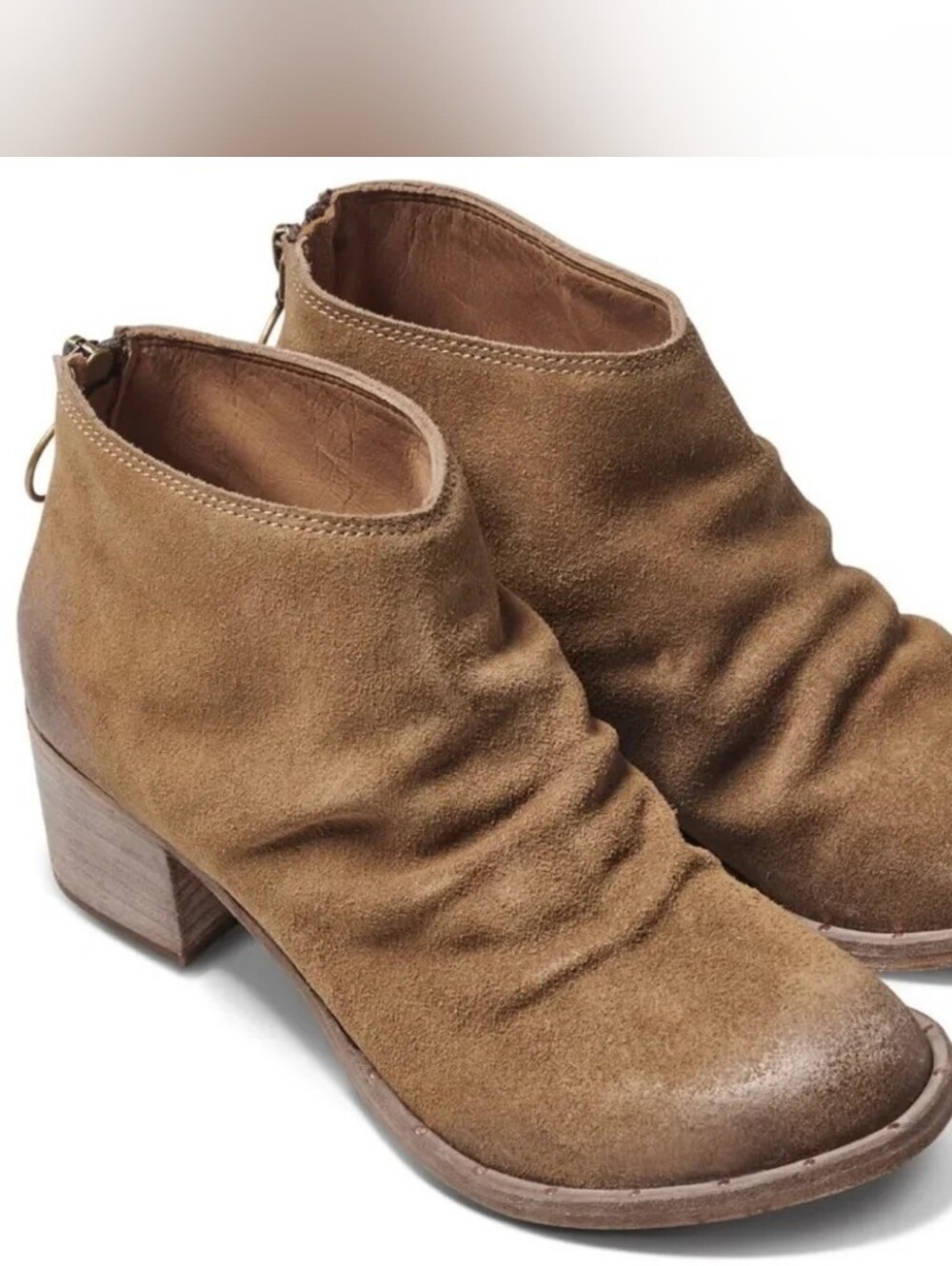 $375 BEEK Eaglet Heeled Suede Booties Taupe Brown